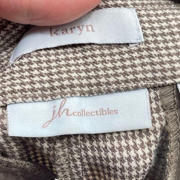 JH Collections Karyn Womens Dress Pants Houndstooth Flat Front Stretch Tan 6 - Picture 5 of 13